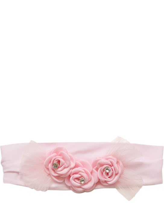 Monnalisa: Stretch cotton jersey headband w/flowers - Pink - kids-girls_0 | Luisa Via Roma