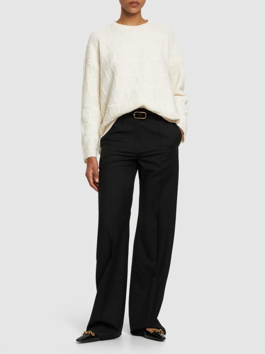Valentino: Wool & mohair high waist wide pants - Black - women_1 | Luisa Via Roma