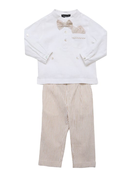 Monnalisa: Stretch cotton shirt & pants - White/Beige - kids-boys_0 | Luisa Via Roma