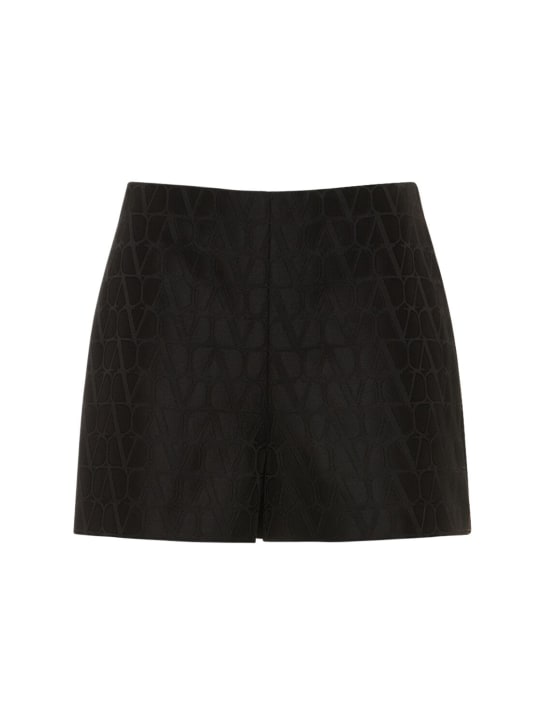 Valentino: Wool & silk crepe high rise logo shorts - Black - women_0 | Luisa Via Roma