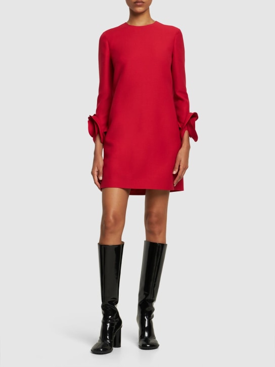 Valentino: Vestido corto de seda crepé y lana - Rojo - women_1 | Luisa Via Roma
