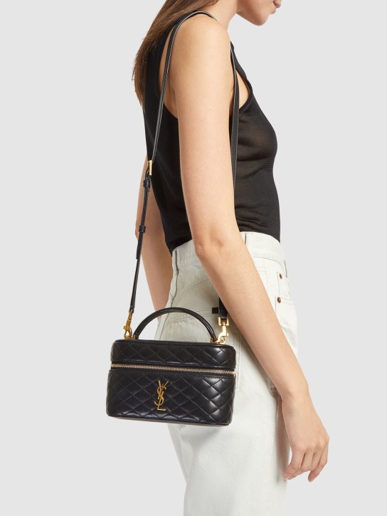 Saint Laurent: Gaby leather vanity bag w/ strap - Black - women_1 | Luisa Via Roma