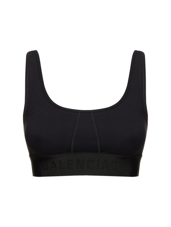 Balenciaga: 棉质平纹针织运动内衣 - 黑色 - women_0 | Luisa Via Roma