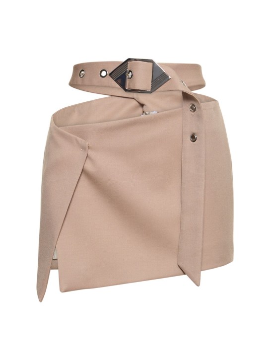 The Attico: Gabardine cutout belted mini skirt - Beige - women_0 | Luisa Via Roma