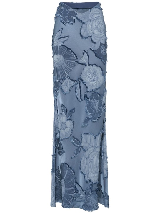 Etro: Satin jacquard long skirt - Blue - women_0 | Luisa Via Roma