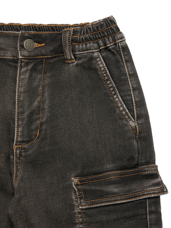 Monnalisa: Cotton denim cargo shorts - Black - kids-boys_1 | Luisa Via Roma