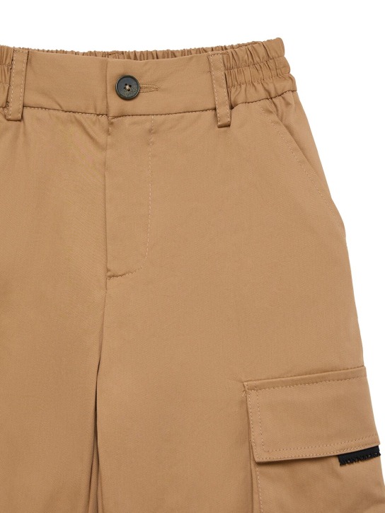 Monnalisa: Stretch cotton gabardine cargo shorts - Brown - kids-boys_1 | Luisa Via Roma