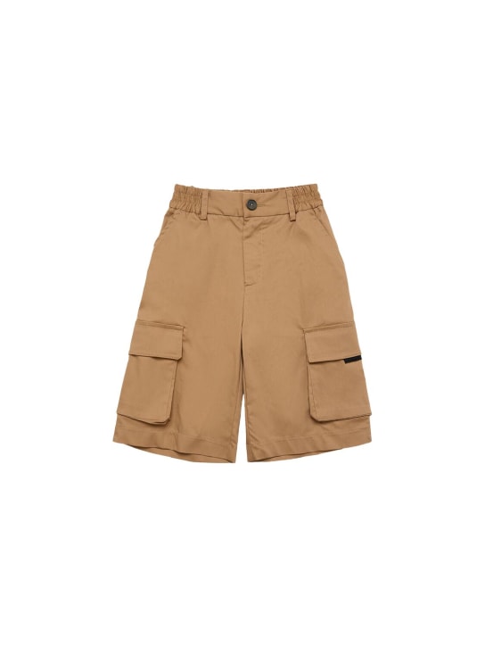 Monnalisa: Shorts cargo de gabardina de algodón stretch - Café - kids-boys_0 | Luisa Via Roma