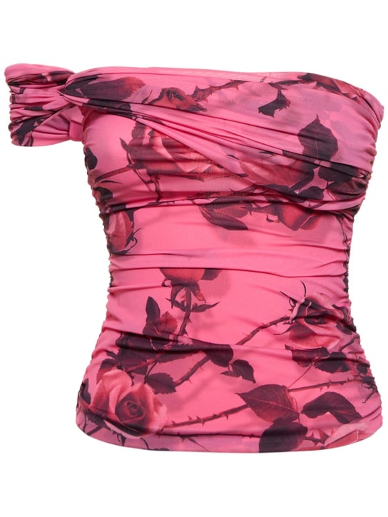 Blumarine: 玫瑰印花平纹针织单肩上衣 - 多色/粉色 - women_0 | Luisa Via Roma