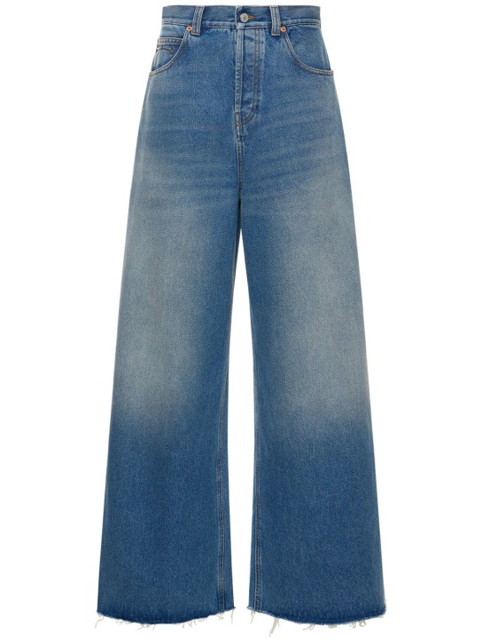 Gucci: Pantalones de denim con Horsebit - Azul - women_0 | Luisa Via Roma