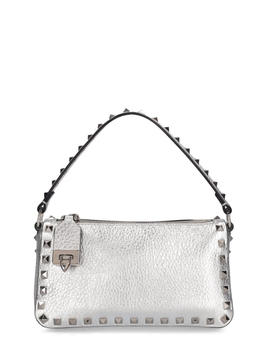 Valentino Garavani: Small Rockstud leather shoulder bag - Silver - women_0 | Luisa Via Roma