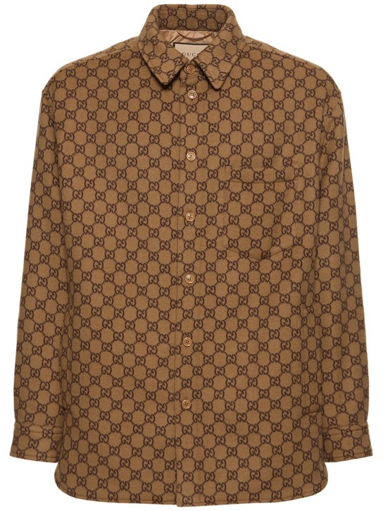 Gucci: Brushed GG wool flannel jacket - Camel/Brown - men_0 | Luisa Via Roma