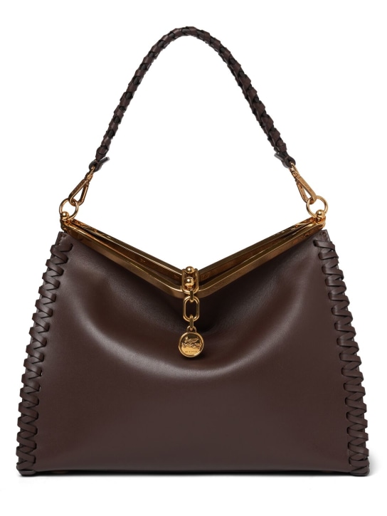 Etro: Large Vela braided leather bag - Brown - women_0 | Luisa Via Roma