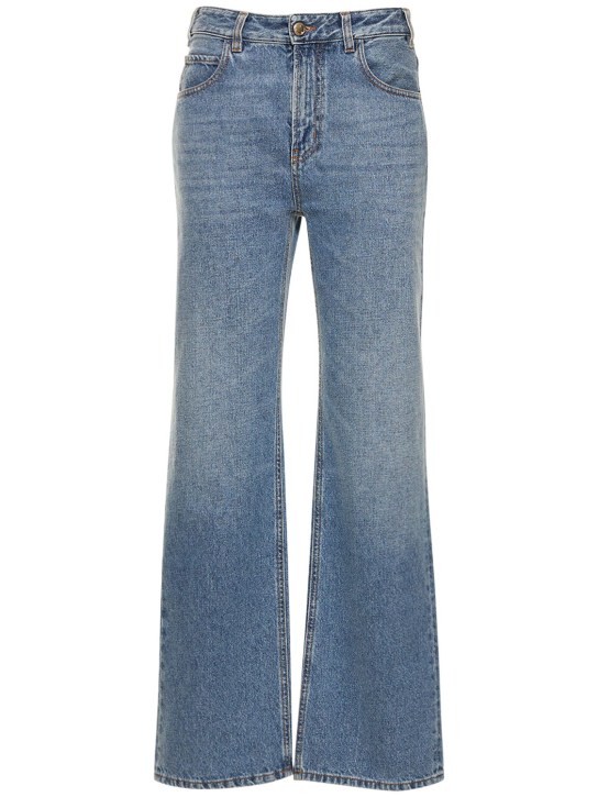 Chloé: Jeans rectos de denim algodón y cáñamo - Azul - women_0 | Luisa Via Roma