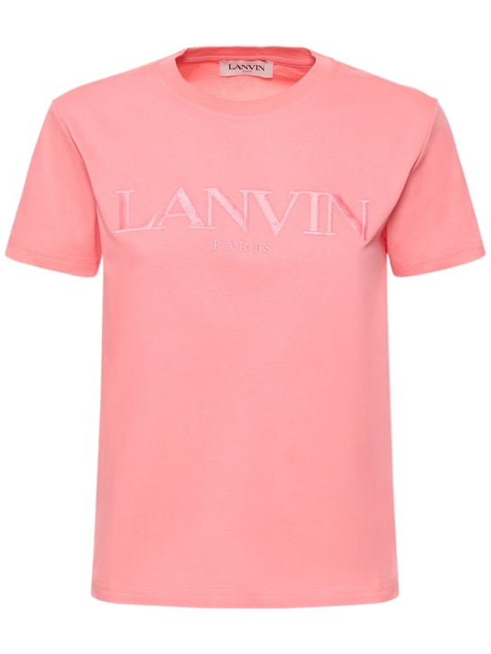 Lanvin: T-shirt girocollo in cotone / logo - Rosa - women_0 | Luisa Via Roma