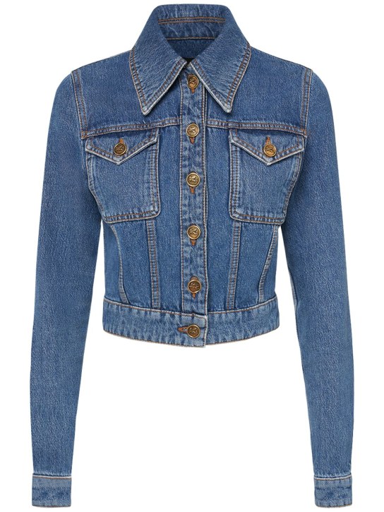 Etro: Cotton denim jacket - Blue - women_0 | Luisa Via Roma