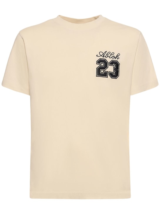 Off-White: T-shirt slim en coton à logo 23 - Angora Black - men_0 | Luisa Via Roma