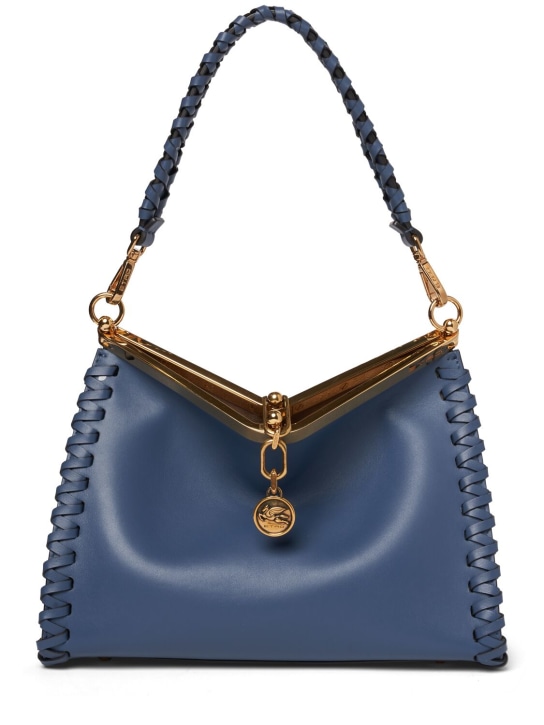 Etro: Medium Vela braided leather bag - Blue - women_0 | Luisa Via Roma