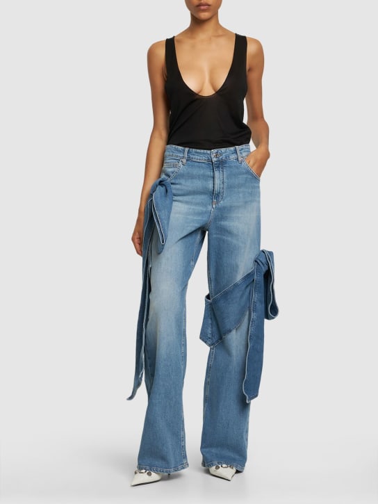 Blumarine: Jeans anchos de denim con lazos - women_1 | Luisa Via Roma