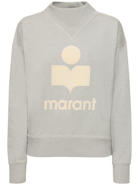 Marant Etoile: Moby logo cotton blend sweatshirt - Light Blue/Ecru - women_0 | Luisa Via Roma