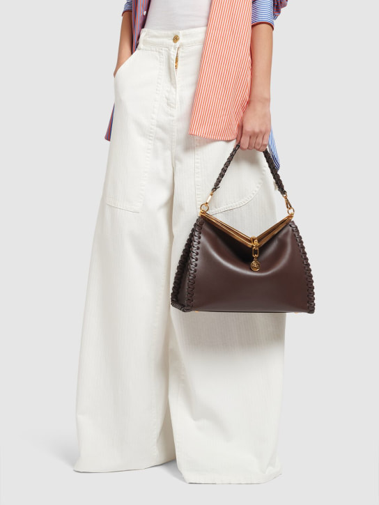 Etro: Large Vela braided leather bag - Brown - women_1 | Luisa Via Roma