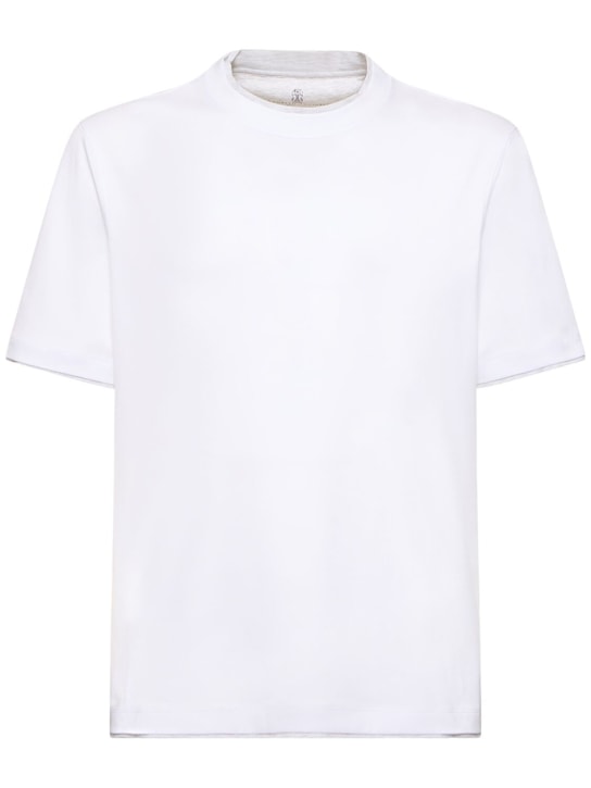 Brunello Cucinelli: T-shirt in jersey di cotone - Bianco - men_0 | Luisa Via Roma