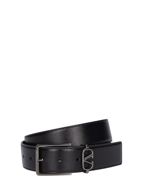 Valentino Garavani: 35mm V logo signature leather belt - Black - men_0 | Luisa Via Roma