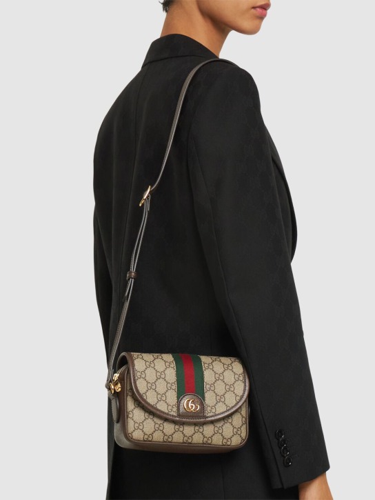 Gucci: Mini Ophidia GG canvas shoulder bag - Ebony - women_1 | Luisa Via Roma