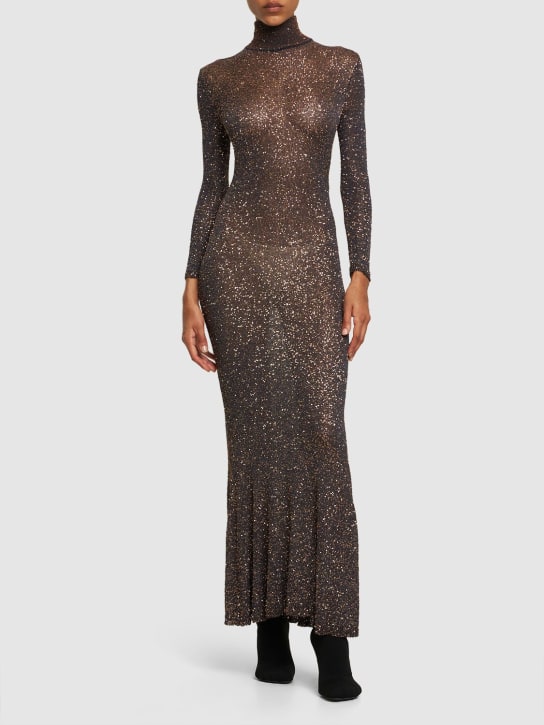 Balenciaga: Shiny viscose effect maxi dress - Brown/Gold - women_1 | Luisa Via Roma