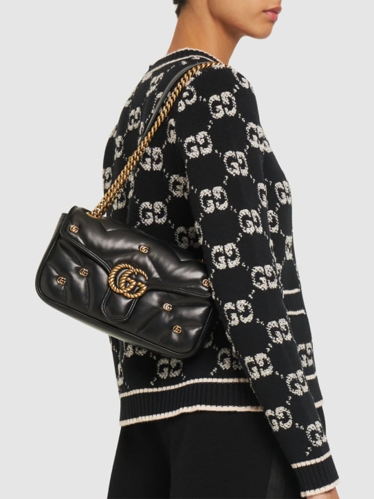Gucci: Small GG Marmont leather shoulder bag - Black - women_1 | Luisa Via Roma