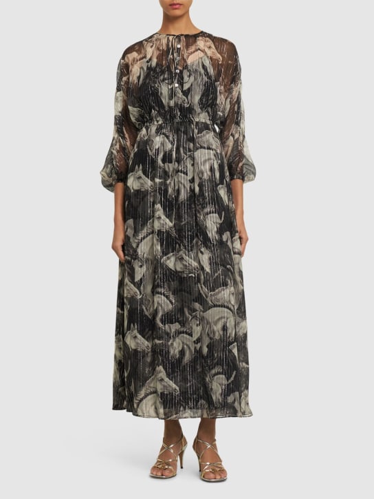 Gucci: Printed silk blend dress - Ivory/Grey - women_1 | Luisa Via Roma