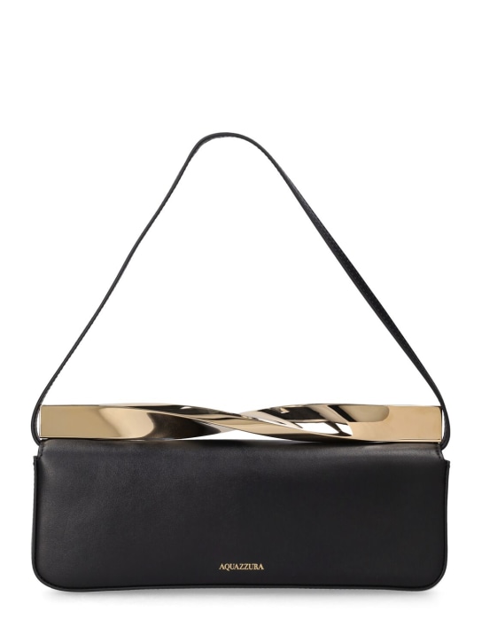 Aquazzura: E/W Twist leather shoulder bag - Black/Lightgold - women_0 | Luisa Via Roma