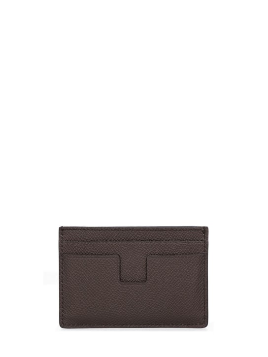Tom Ford: Small grain Saffiano leather card case - Chocolate - men_1 | Luisa Via Roma