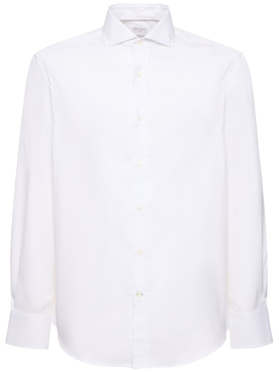 Brunello Cucinelli: Cotton poplin shirt - White - men_0 | Luisa Via Roma