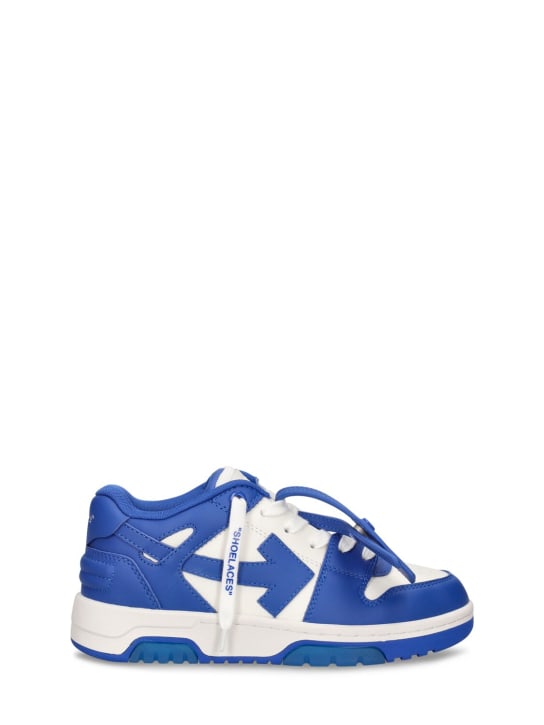 Off-White: Vulcanized leather lace-up sneakers - White/Blue - kids-boys_0 | Luisa Via Roma