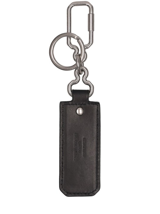 Saint Laurent: Cassandre monogram leather key ring - Black - men_1 | Luisa Via Roma