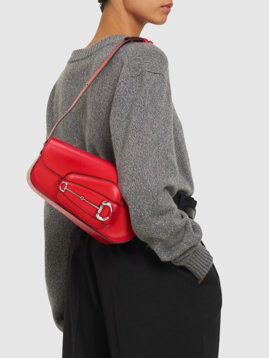 Gucci: Small Horsebit 1955 leather shoulder bag - Beret Red - women_1 | Luisa Via Roma
