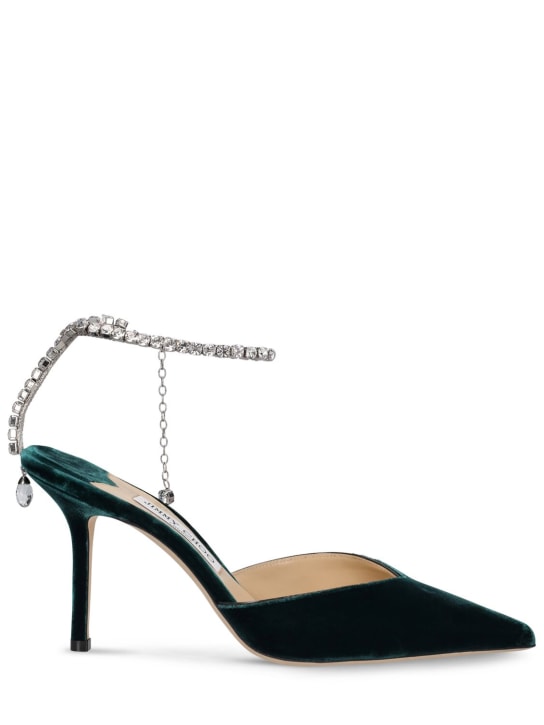 Jimmy Choo: Zapatos de tacón de terciopelo 85mm - Verde Oscuro - women_0 | Luisa Via Roma