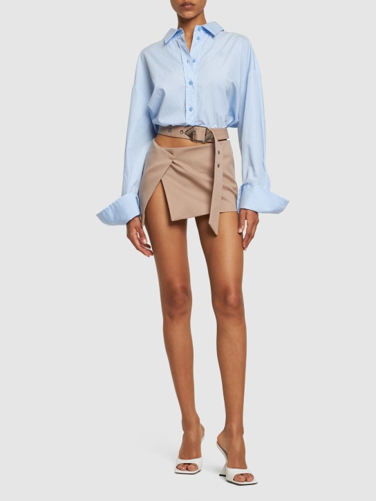 The Attico: Gabardine cutout belted mini skirt - Beige - women_1 | Luisa Via Roma