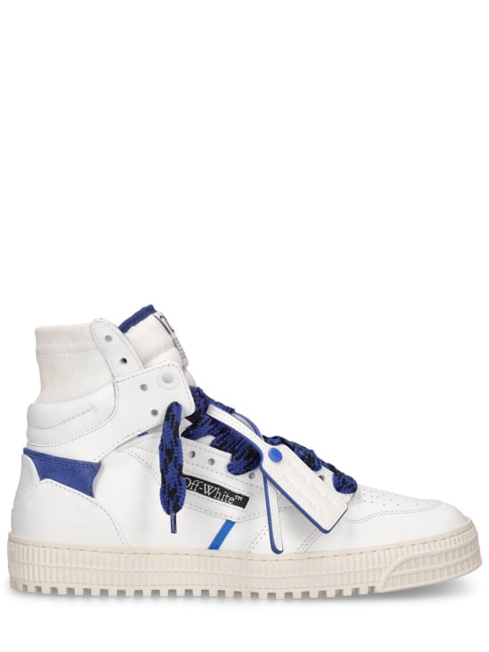 Off-White: Sneakers altas Off Court 3.0 de piel - Blanco/Azul - men_0 | Luisa Via Roma