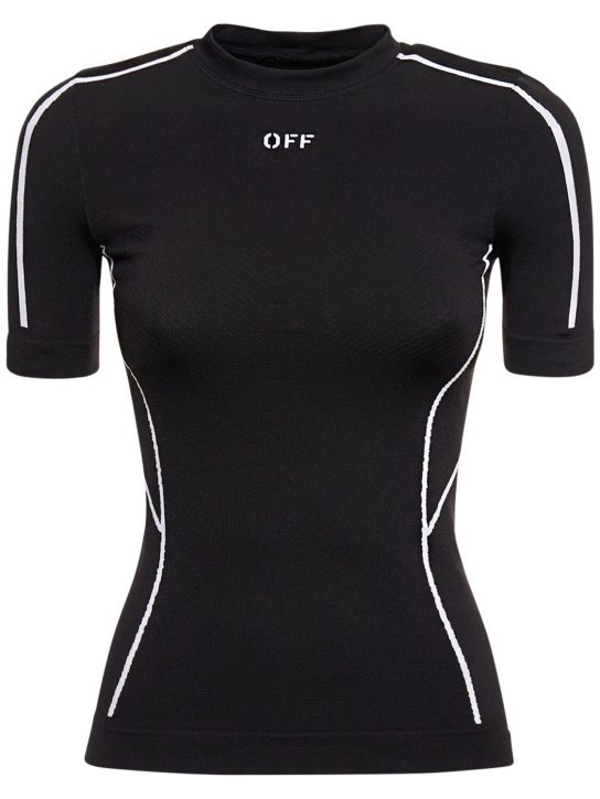 Off-White: Off stamp stretch tech t-shirt - Black - women_0 | Luisa Via Roma