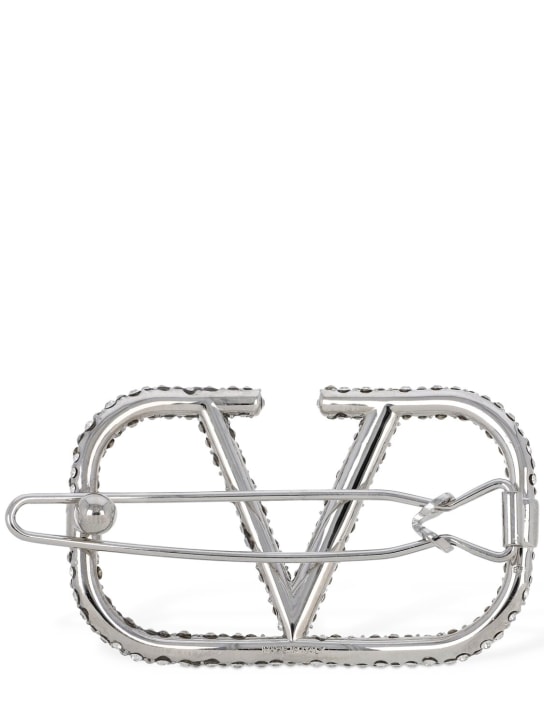 Valentino Garavani: Crystal V logo hair clip - Silver - women_1 | Luisa Via Roma