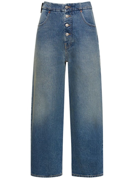 MM6 Maison Margiela: Jeans Rihanna de denim de algodón con cintura alta - Azul - women_0 | Luisa Via Roma