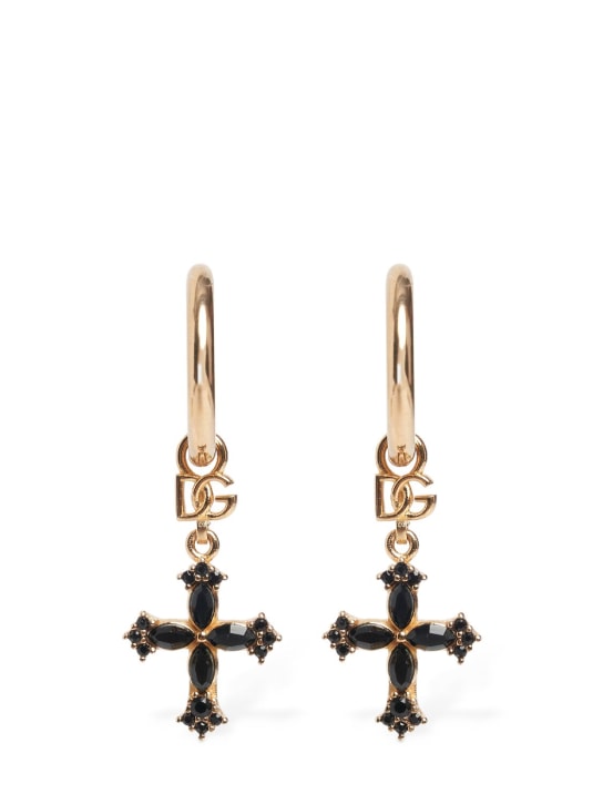 Dolce&Gabbana: Plated hoop cross earrings - Gold - women_0 | Luisa Via Roma