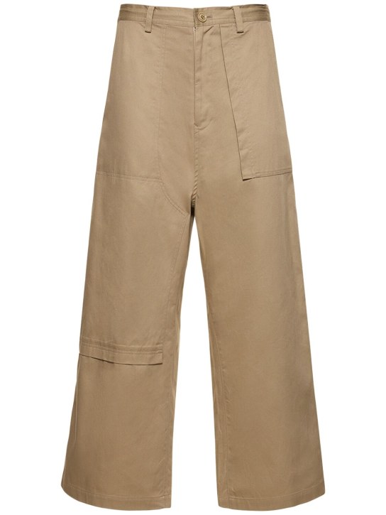 Yohji Yamamoto: Cotton twill big pocket straight pants - Beige - women_0 | Luisa Via Roma