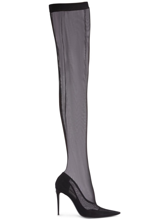 Dolce&Gabbana: 105mm Lollo tulle over-the-knee boots - Black - women_0 | Luisa Via Roma