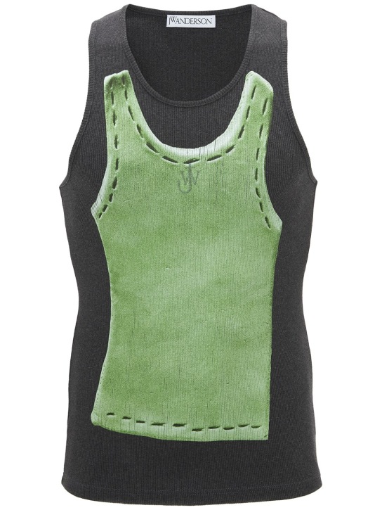JW Anderson: Sweat-shirt à imprimé trompe l'œil Clay - Gris/Vert - women_0 | Luisa Via Roma