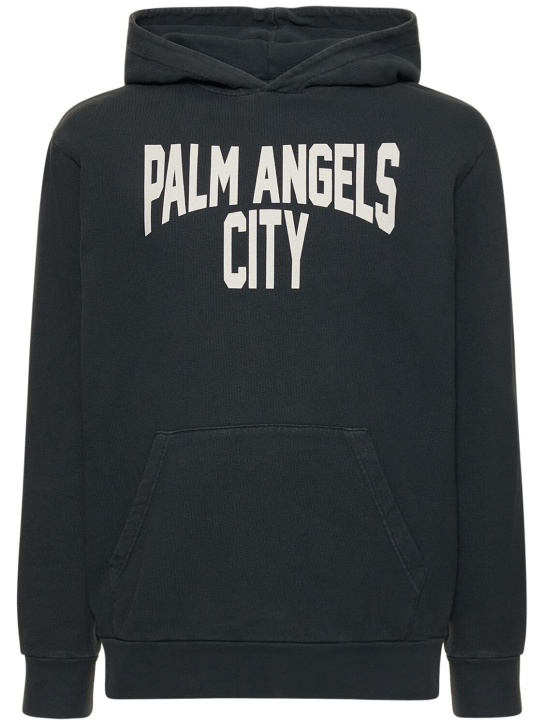 Palm Angels: Sweat-shirt en coton délavé à capuche PA City - Gris Foncé - men_0 | Luisa Via Roma