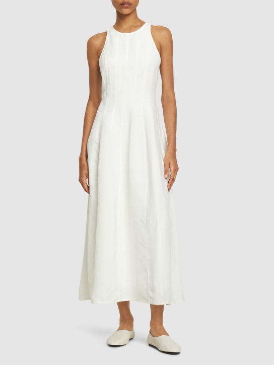 Brunello Cucinelli: Fluid twill sleeveless midi dress - White - women_1 | Luisa Via Roma