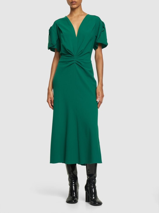 Victoria Beckham: Gathered wool v-neck midi dress - Green - women_1 | Luisa Via Roma